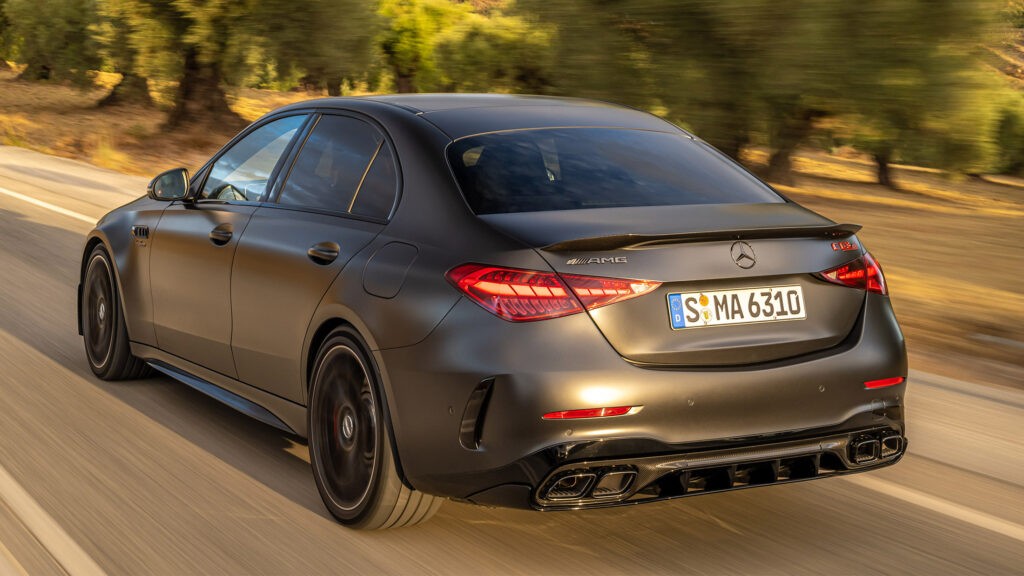 Mercedes-AMG C63 S E Performance front view on a road